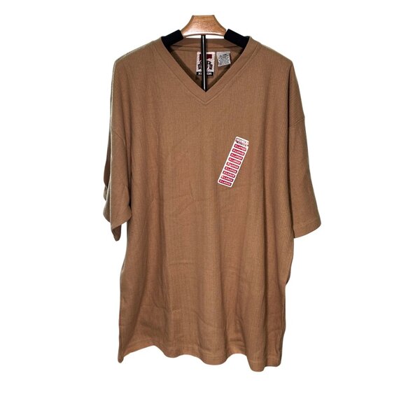 Mos Sport Club XL Tan Ribbed V-Neck T-Shirt Cotton - Picture 1 of 8